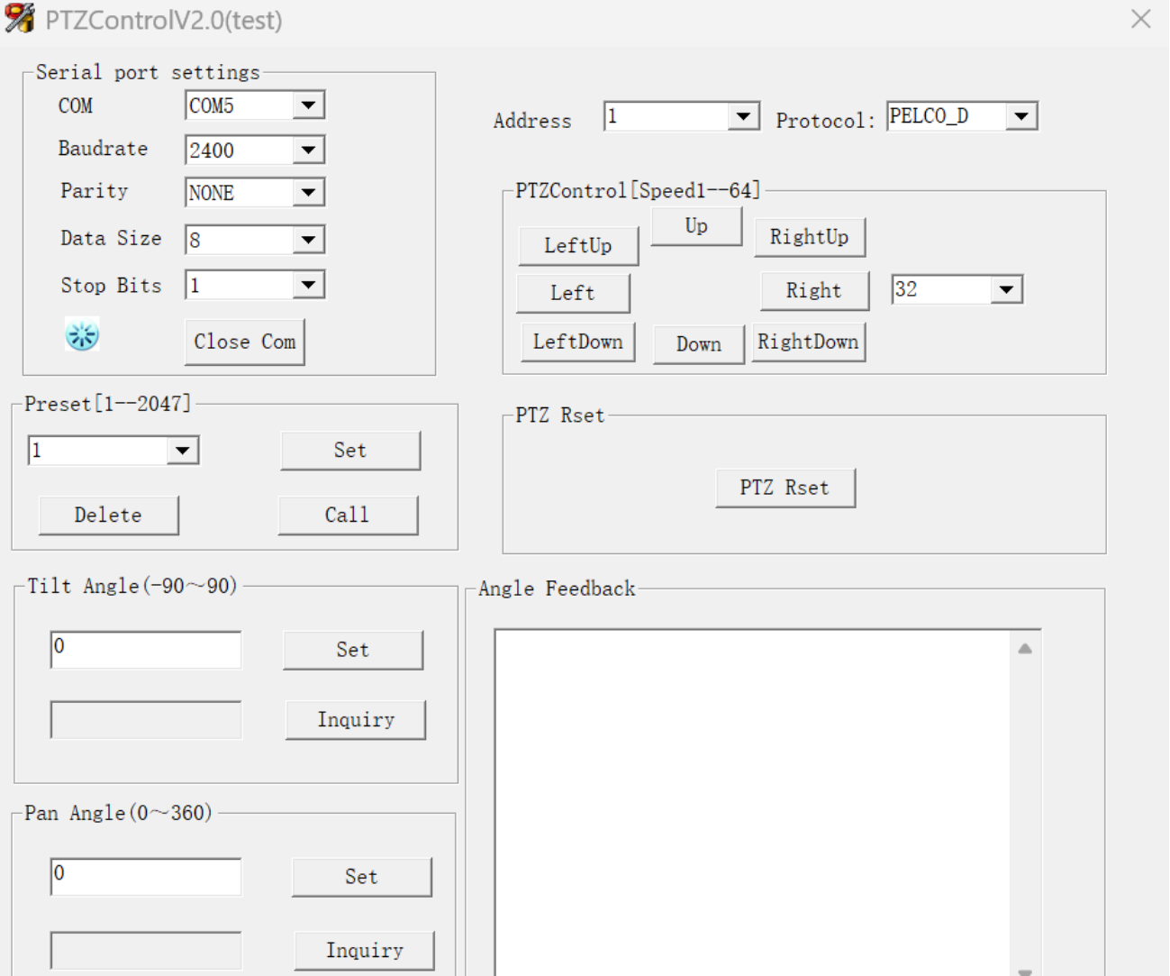 RS485/RS422 Pan Tilt Unit Control Software til WindowsComment